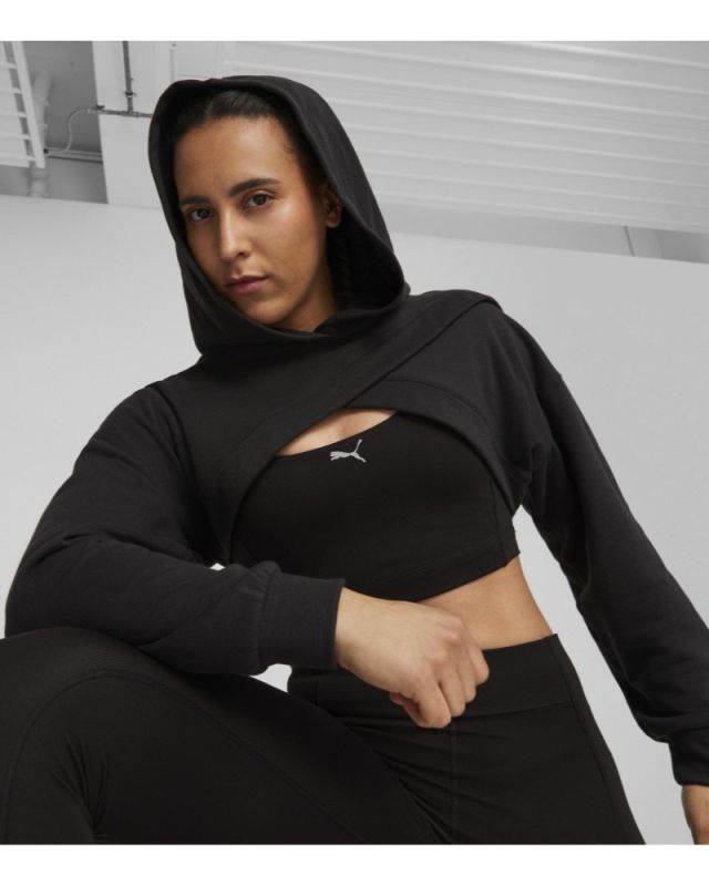 Prodotto: PUMA - Felpa crop da donna nera in tessuto traspirante con cappuccio