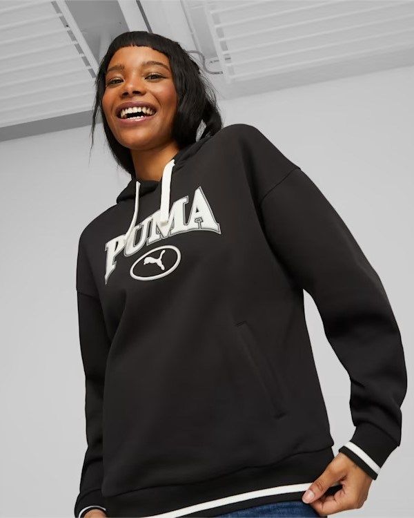 Prodotto: PUMA - Felpa da donna nera con cappuccio e logo bianco