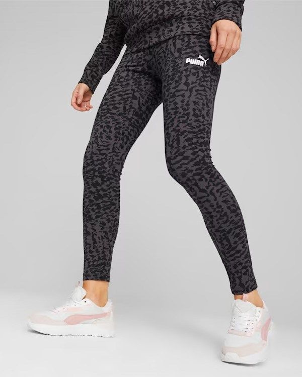 Prodotto: PUMA - Leggins leopardati neri e grigio scuro con logo bianco