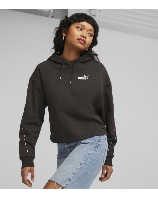 Prodotto: PUMA - Felpa da donna nera con cappuccio e banda logo laterale