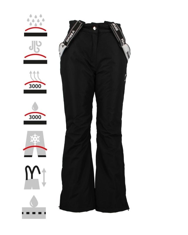 Prodotto: BRUGI - Pantalone da sci donna nero impermeabile traspirante antivento con bretelle regolabili