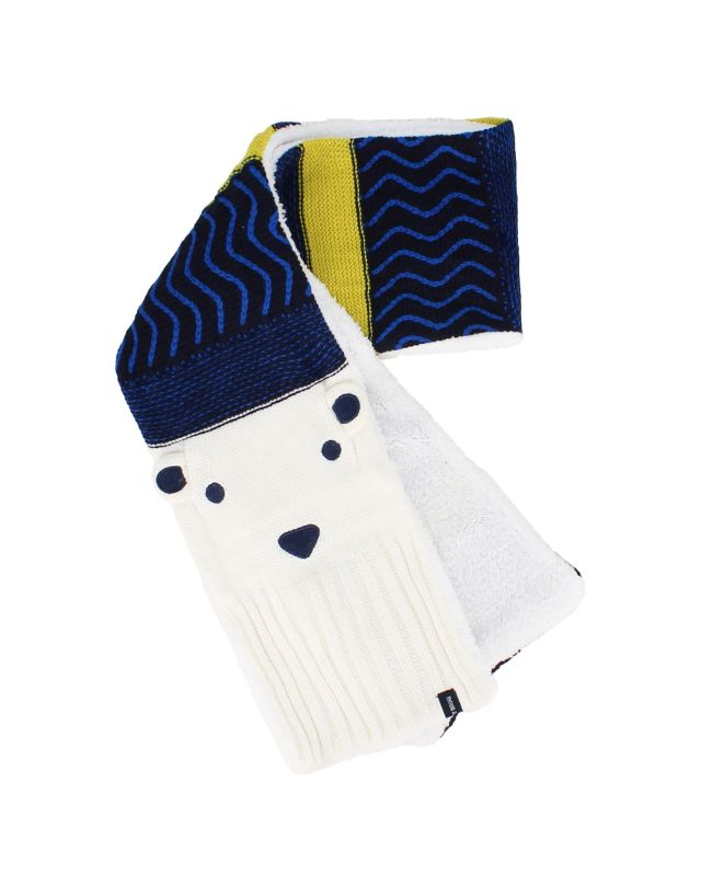 Prodotto: BRUGI - Sciarpa bianca/blu da bambino fantasia orsetto in pile