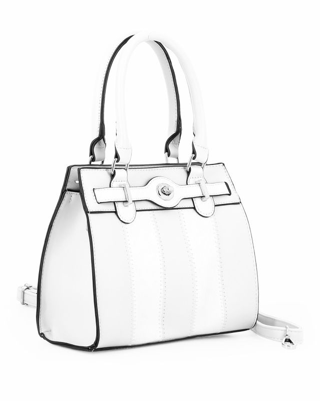 Prodotto: ENRICO COLLEZIONE - Borsa due manici bianca con cuciture verticali e cinturino con girello, tracolla removibile