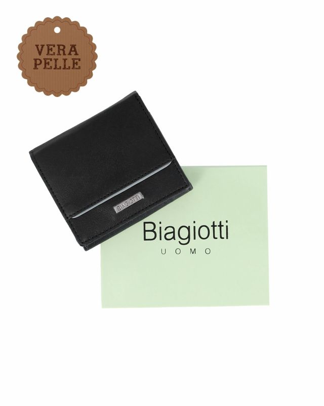 Prodotto: BIAGIOTTI - Portafoglio nero in VERA PELLE da uomo con protezione RFID