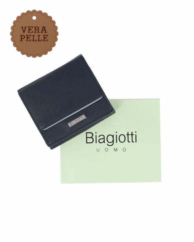 Prodotto: BIAGIOTTI - Portafoglio blu in VERA PELLE da uomo con protezione RFID