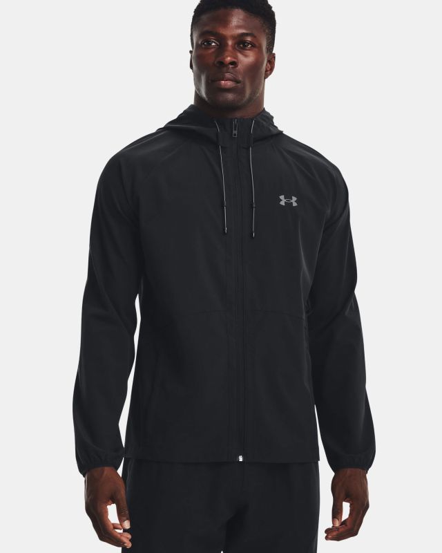 Prodotto: UNDER ARMOUR - Giacca da uomo nera idroprepellente antivento con zip frontale e cappuccio