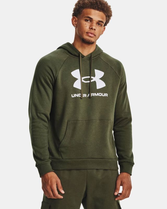 Prodotto: UNDER ARMOR - Felpa da uomo verde scuro con cappuccio e logo bianco