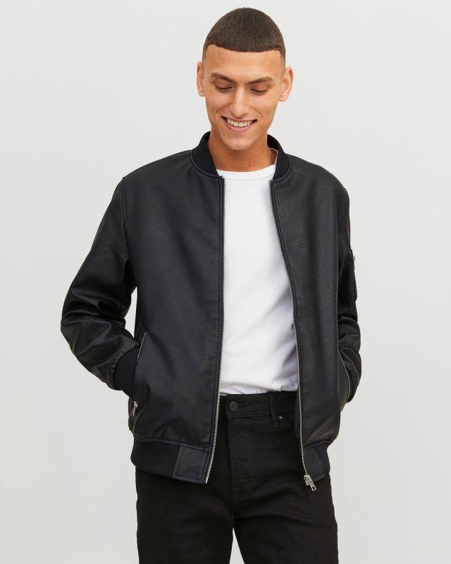 Prodotto: JACK&JONES - GIUBBINO BOMBER IN SIMILPELLE DA UOMO CON VITA ELASTICIZZATA