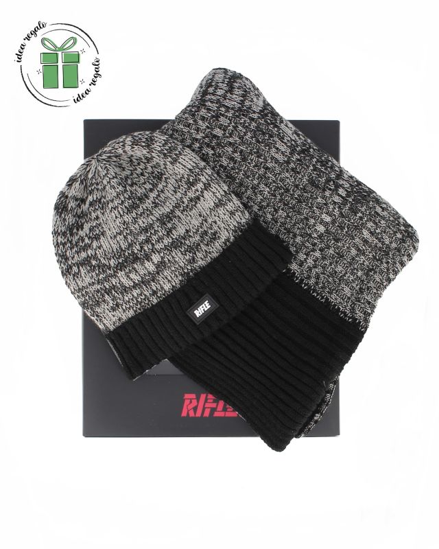 Prodotto: RIFLE - Box completo nero/grigio sciarpa + cappello con risvolto