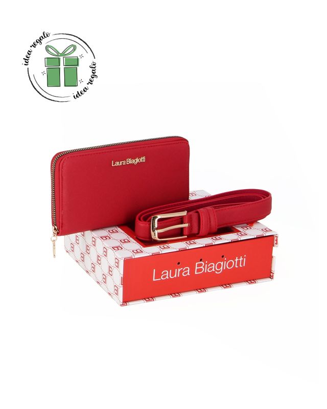 Prodotto: LAURA BIAGIOTTI - Cofanetto regalo composto da cinta e portafoglio fantasia saffiano fuoco