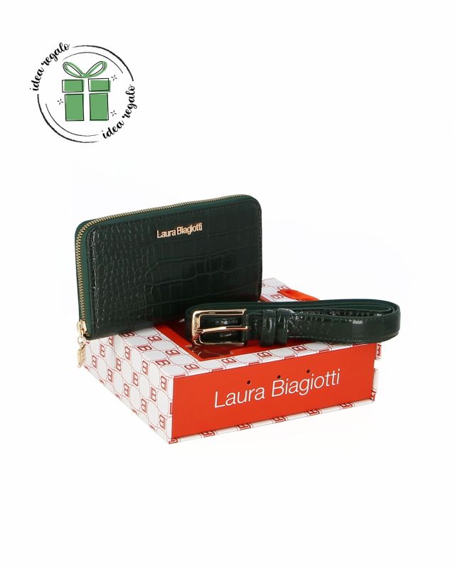 Prodotto: LAURA BIAGIOTTI - Cofanetto regalo composto da cinta e portafoglio in cocco verde