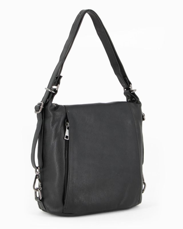 Prodotto: ALEX & CO - Borsa/zaino nero in VERA PELLE con doppia tasca frontale