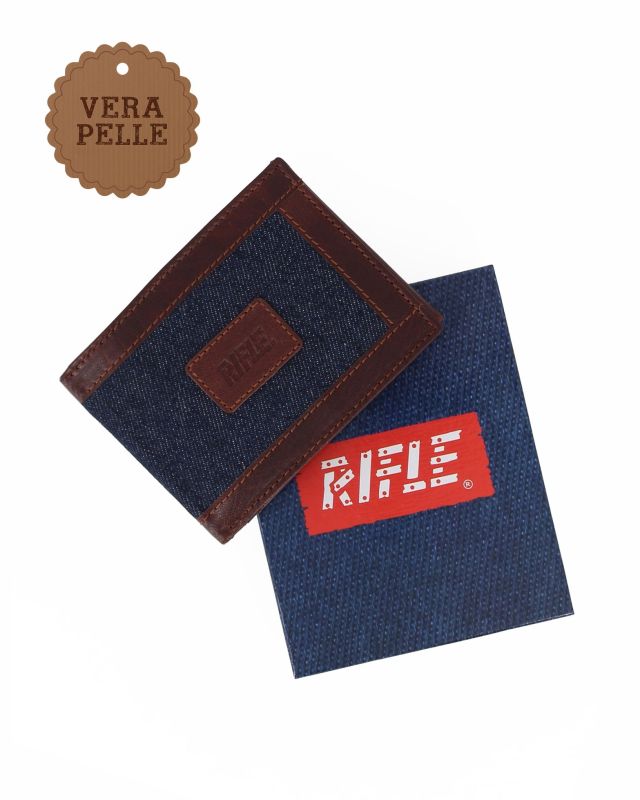 Prodotto: RIFLE - Portafoglio da uomo jeans/cuoio in VERA PELLE