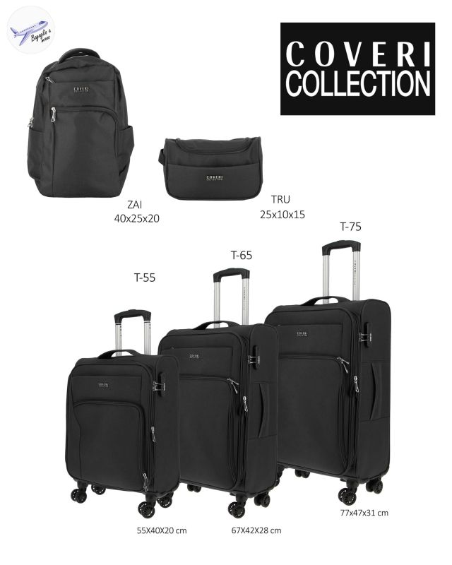 Prodotto: COVERI COLLECTION - TROLLEY NERO IN TESSUTO ESPANDIBILE CON DOPPIA TASCA FRONTALE