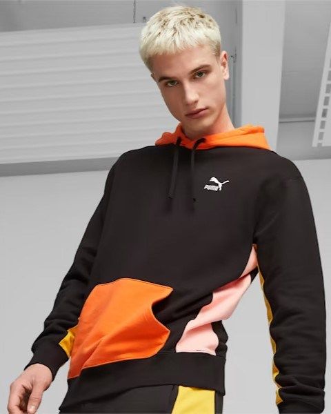 Prodotto: PUMA - Felpa da uomo nera con dettagli colorati e cappuccio
