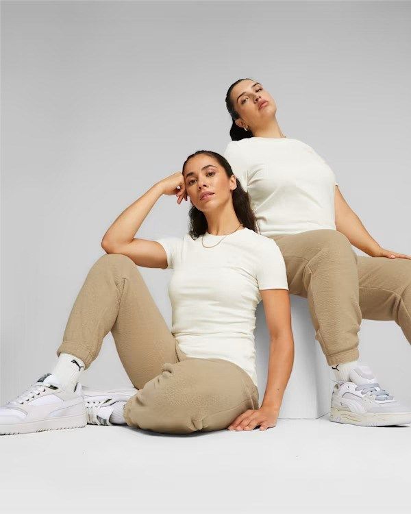 Prodotto: PUMA - T shirt da donna slim fit a coste bianca con logo bianco