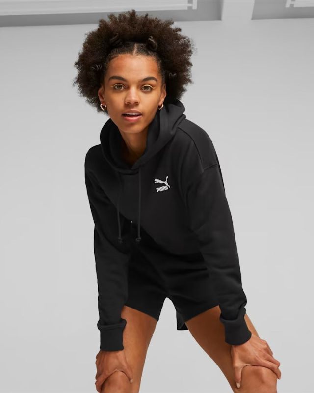 Prodotto: PUMA - Felpa crop relaxed fit da donna nera con cappuccio