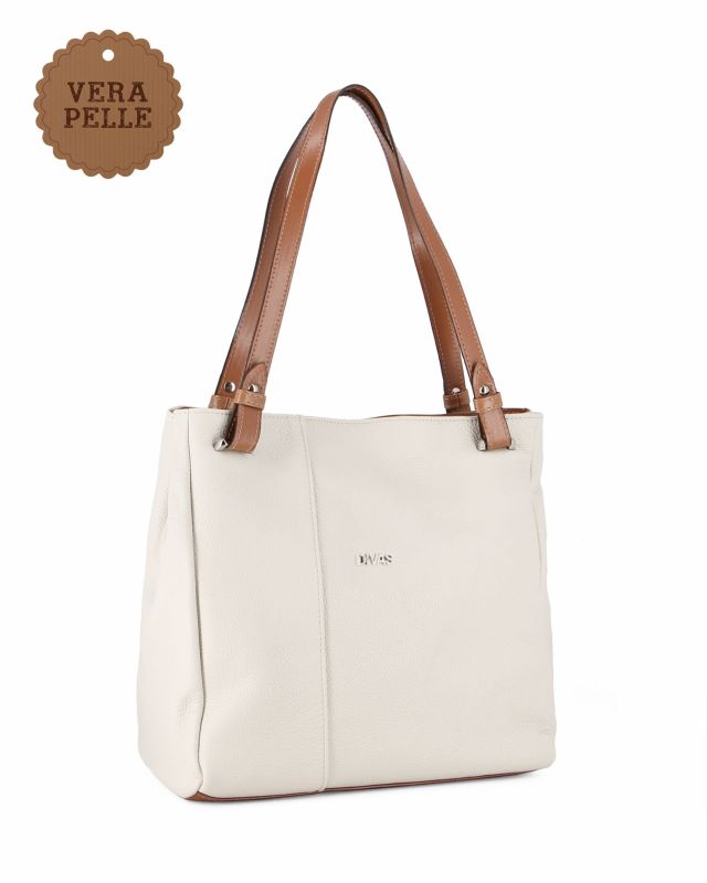 Prodotto: DIVAS - Borsa shopping beige tre scomparti VERA PELLE - MADE IN ITALY