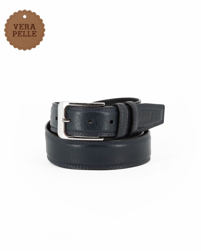 Prodotto: RIFLE - Cintura blu da uomo in VERA PELLE con fibbia nichel free