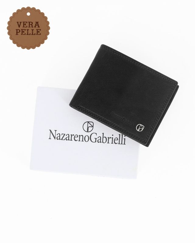 Prodotto: NAZARENO GABRIELLI - Portafoglio nero da uomo in VERA PELLE