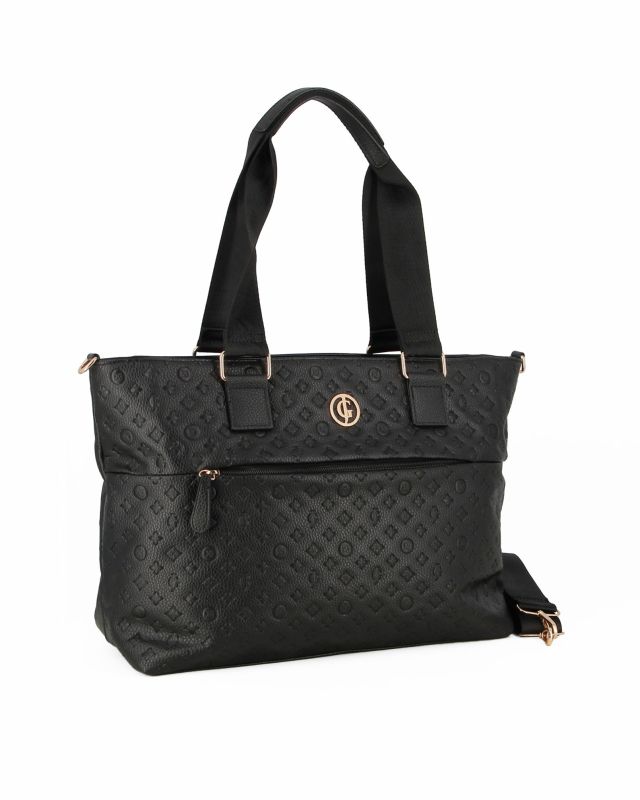 Prodotto: JUST GOLF - Borsa shopping nera loggata con tasca frontale e tracolla removibile