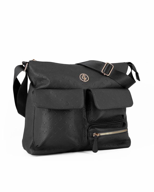 Prodotto: JUST GOLF - Tracolla nera loggata con con tre tasche frontali