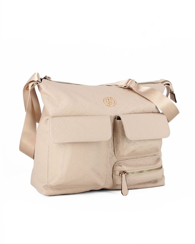 Prodotto: JUST GOLF - Tracolla beige loggata con con tre tasche frontali