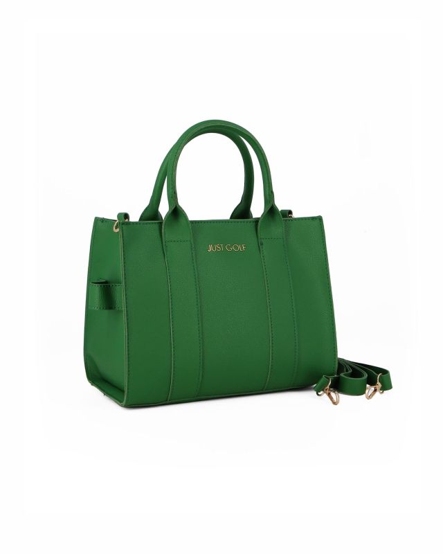 Prodotto: JUST GOLF - Borsetta verde due manici con stampa logo e tracolla removibile