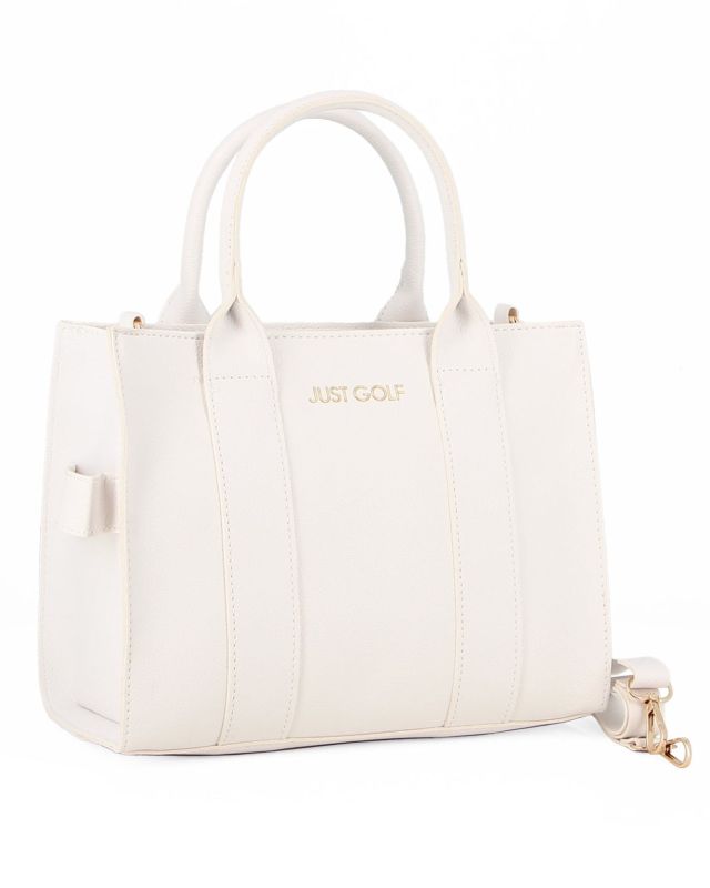 Prodotto: JUST GOLF - Borsa bianca due manici con stampa logo e tracolla removibile