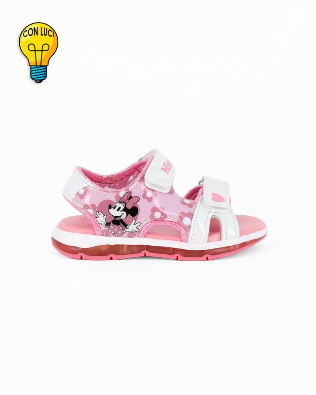 Prodotto: MINNIE MOUSE - Sandalo con luci rosa e bianco con allacciatura a strappo