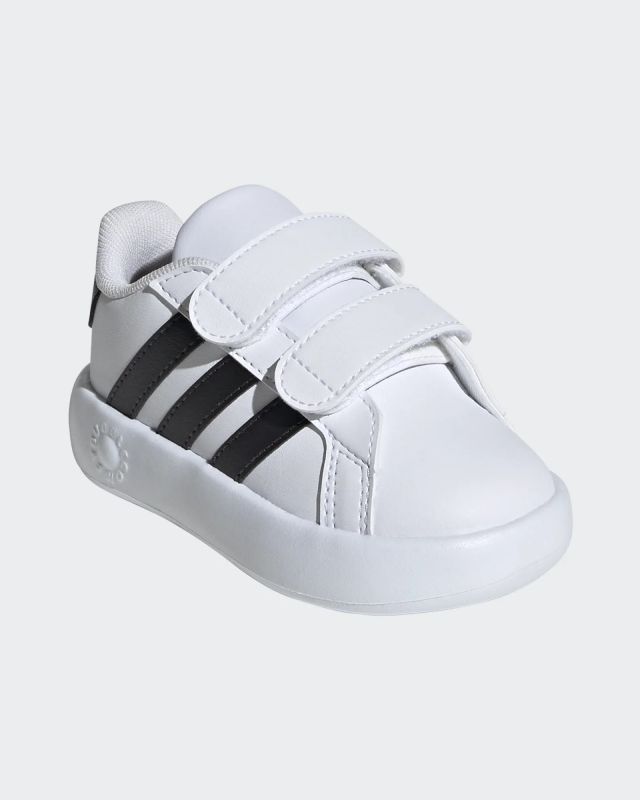 Prodotto: ADIDAS - SCARPA GRAND COURT 2.0 INFANT BIANCA CON BANDE NERE E STRAPPO numerata 19/27 -  ID5271