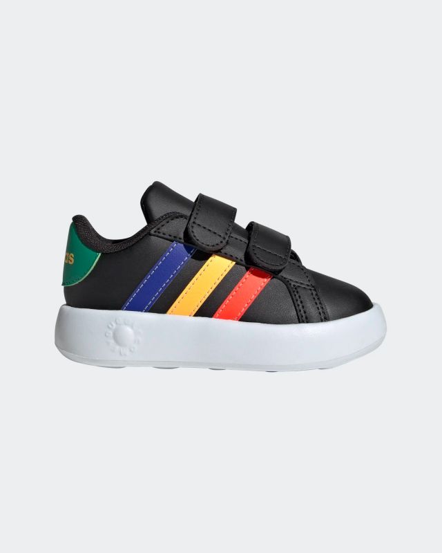 Prodotto: ADIDAS - SCARPA GRAND COURT 2.0 INFANT NERA CON BANDE COLORATE E STRAPPO numerata 19/27 -  IE1372