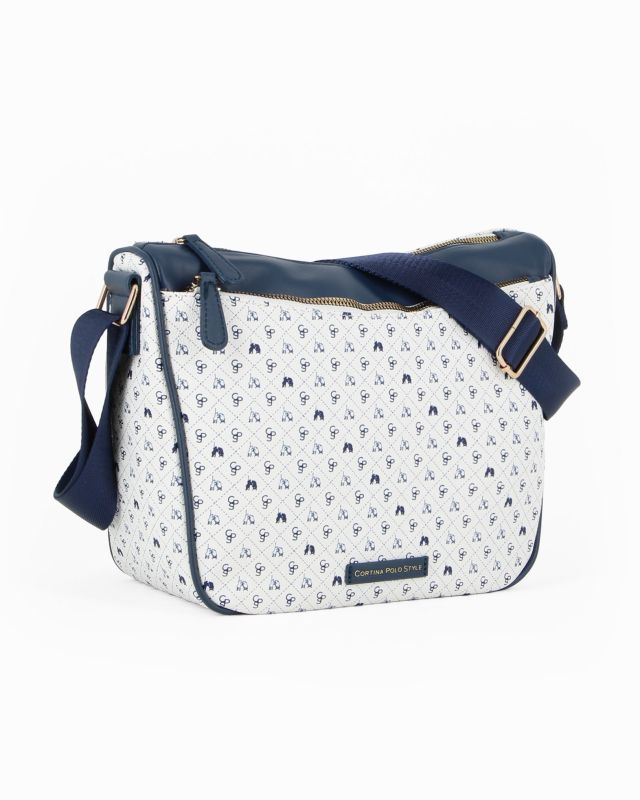 Prodotto: CORTINA POLO STYLE - Borsa taupe loggata con tasca frontale e tracolla regolabile