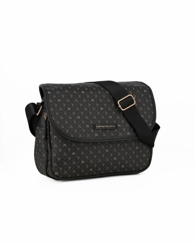 Prodotto: CORTINA POLO STYLE - Borsa nera loggata con tracolla e patta