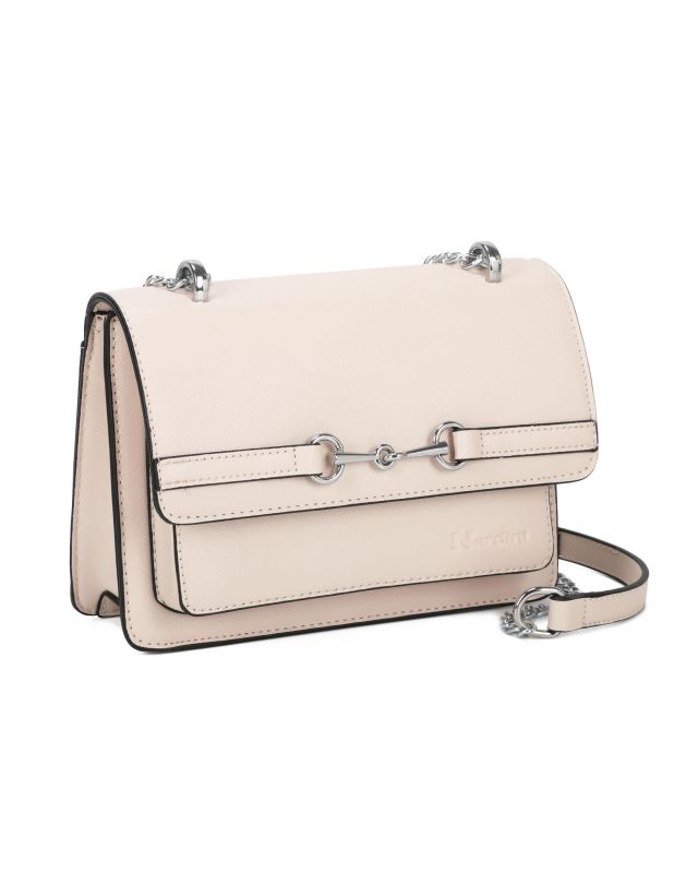 Prodotto: NARDINI - Tracolla beige con tasca frontale e morsetto sulla patta