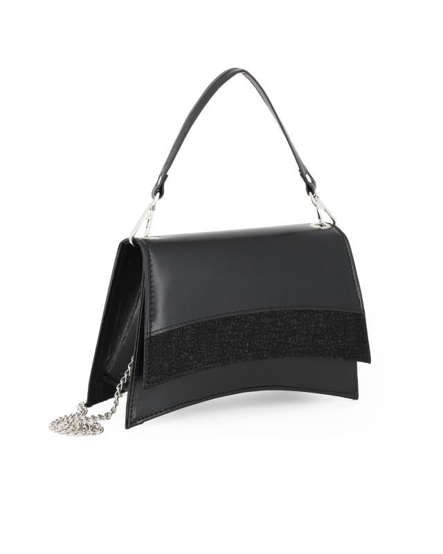 Prodotto: ANNES NICOLE - Pochette nera con un manico e fascia in lurex sulla patta MADE IN ITALY