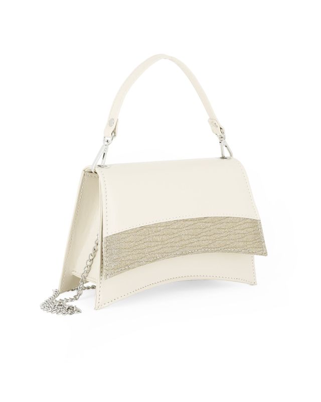 Prodotto: ANNES NICOLE - Pochette beige con un manico e fascia in lurex sulla patta MADE IN ITALY
