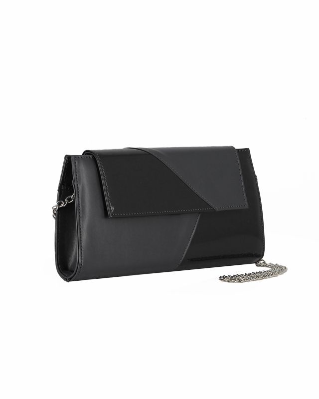 Prodotto: ANNES NICOLE - Pochette nera con inserti in vernice e patta, MADE IN ITALY