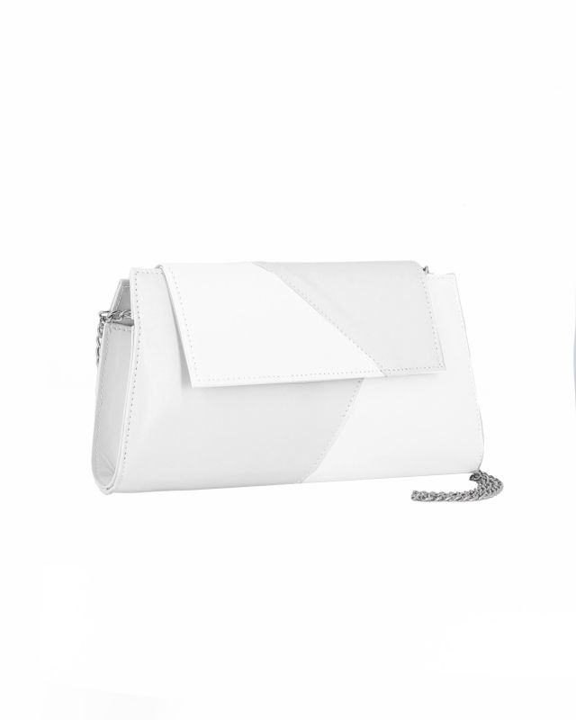 Prodotto: ANNES NICOLE - Pochette bianca con inserti in vernice e patta, MADE IN ITALY