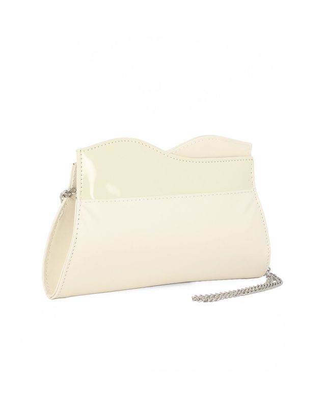 Prodotto: ANNES NICOLE - Pochette beige con bordo ondulato in vernice, MADE IN ITALY