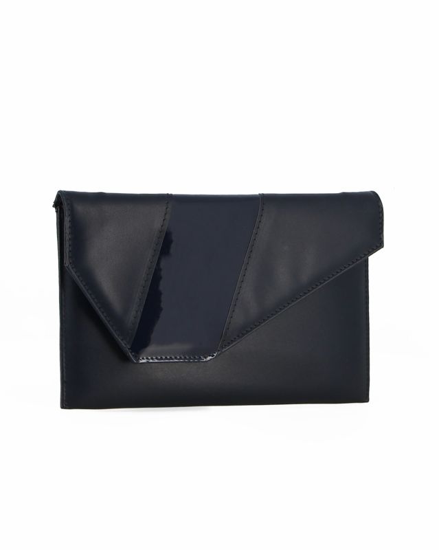 Prodotto: ANNES NICOLE - Pochette blu notte con inserto in vernice sulla patta, MADE IN ITALY