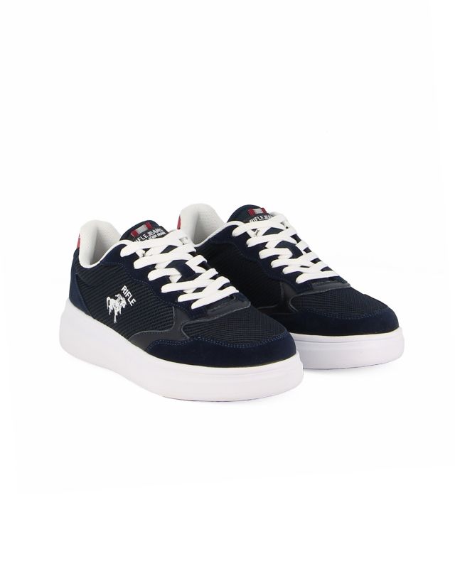 Prodotto: RIFLE - Sneaker blu in tela con pach rossa