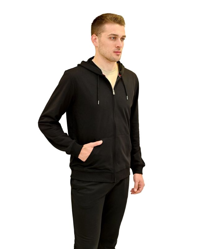 Prodotto: KEY UP - FELPA NERA DA UOMO FULL ZIP  CON CAPPUCCIO