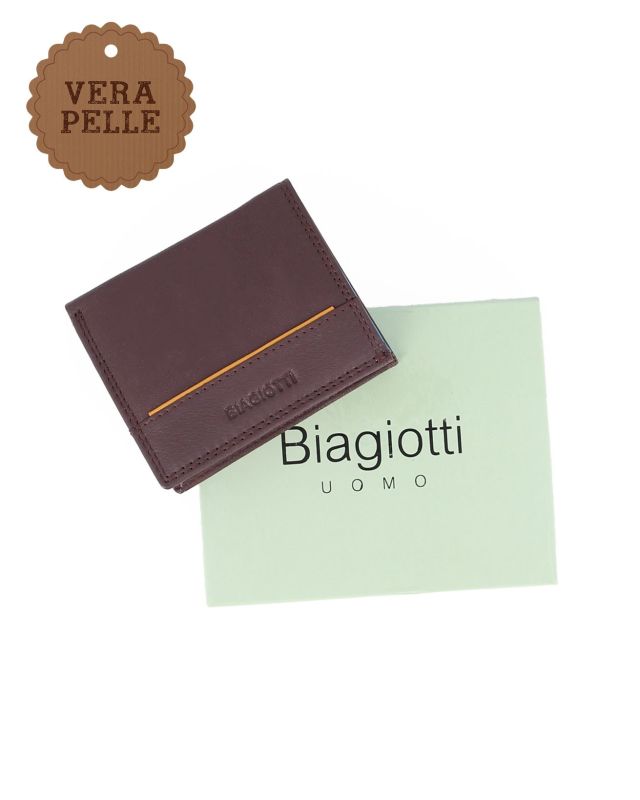 Prodotto: BIAGIOTTI - Portafoglio marrone in VERA PELLE da uomo con protezione RFID e scomparti interni multicolor