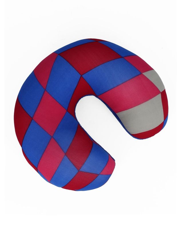 Prodotto: GET UP - Cuscino viaggio blu e rosso da bimbo, fantasia scacchi