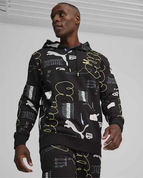Prodotto: PUMA - Felpa nera da uomo con cappuccio e stampa logo