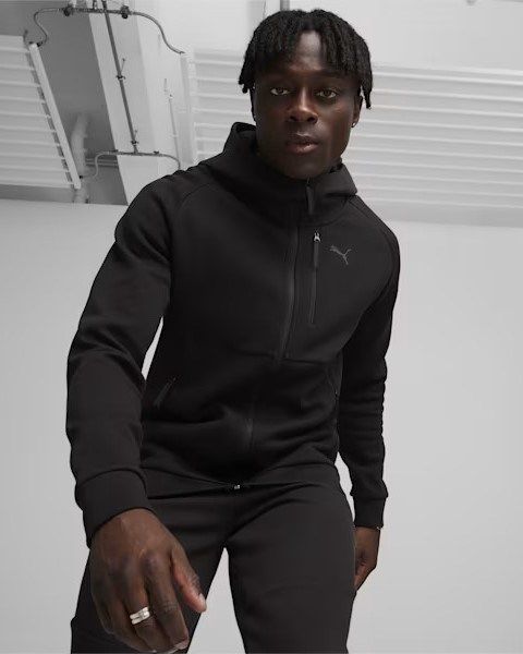 Prodotto: PUMA - Felpa nera da uomo in tessuto traspirante con zip frontale e cappuccio