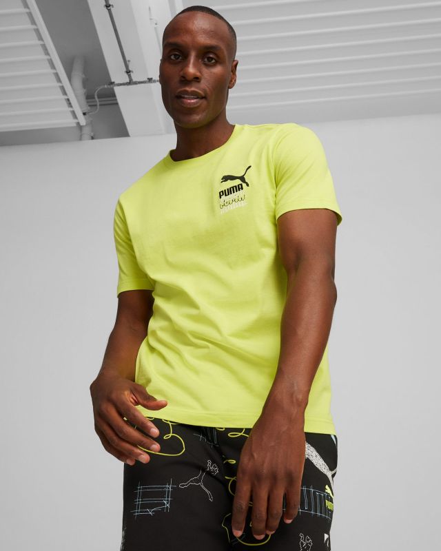 Prodotto: PUMA - T shirt verde lime da uomo con stampa posteriore