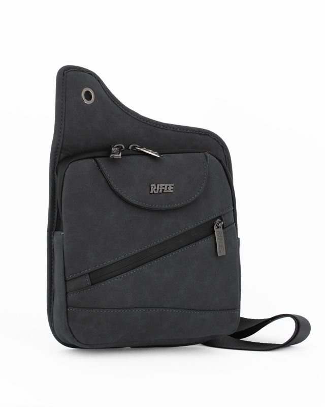 Prodotto: RIFLE - Borsello monospalla nero da uomo con due tasche frontali
