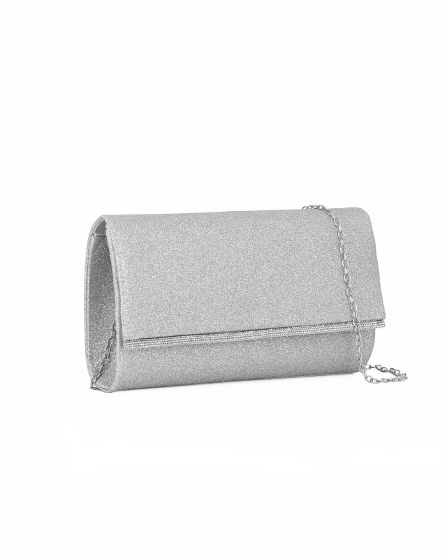 Prodotto: MISS GLOBO - Pochette glitterata argento con filo di strass sulla patta